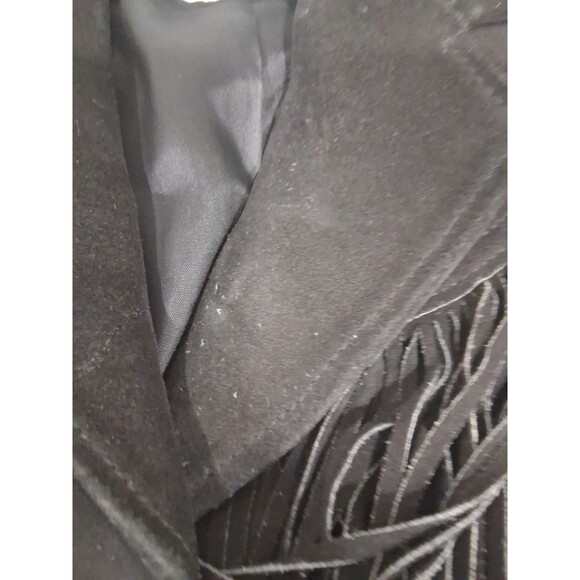 VTG Pioneer Wear Suede Leather Black FRINGE Cropped Jacket Western USA 10 S/M - Picture 3 of 6